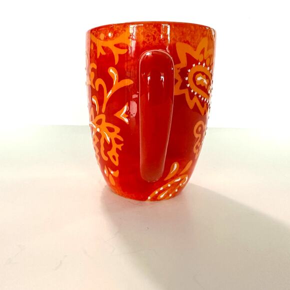 Laurie Gates Orange Hand Painted Paisley Stoneware Mug 14 oz 4.75 Tall - Picture 3 of 5